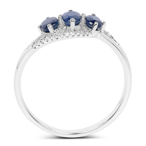 0.73 Carat Genuine Blue Sapphire and White Diamond 14K White Gold Ring