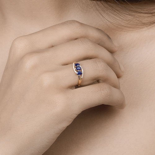0.73 Carat Genuine Blue Sapphire and White Diamond 14K Yellow Gold Ring