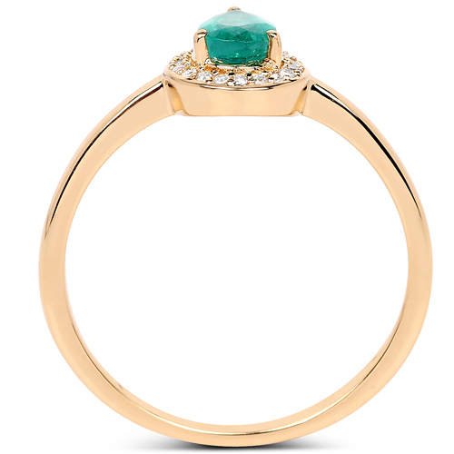 0.42 Carat Genuine Zambian Emerald and White Diamond 14K Yellow Gold Ring