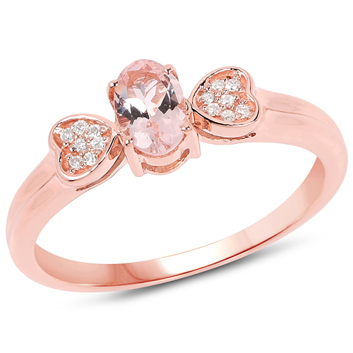 Rings-0.47 Carat Genuine Morganite and White Diamond 14K Rose Gold Ring