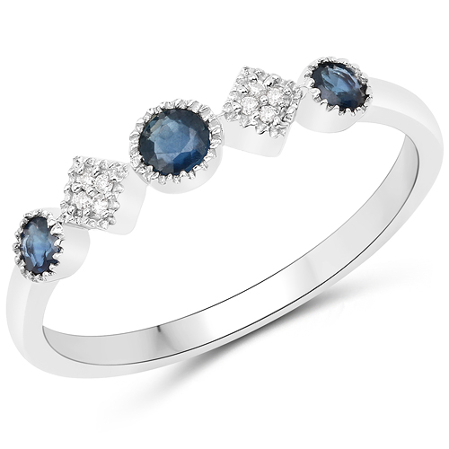 Sapphire-0.26 Carat Genuine Blue Sapphire and White Diamond 14K White Gold Ring