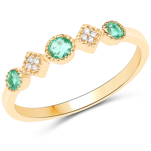 Emerald-0.26 Carat Genuine Zambian Emerald and White Diamond 14K Yellow Gold Ring