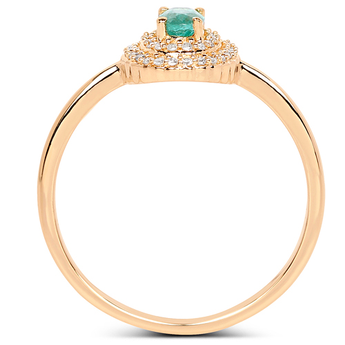 0.32 Carat Genuine Zambian Emerald and White Diamond 14K Yellow Gold Ring