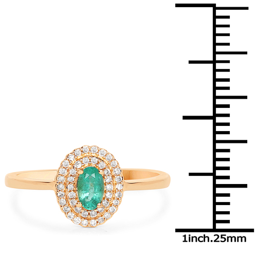 0.32 Carat Genuine Zambian Emerald and White Diamond 14K Yellow Gold Ring
