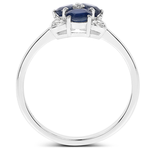 0.71 Carat Genuine Blue Sapphire and White Diamond 14K White Gold Ring
