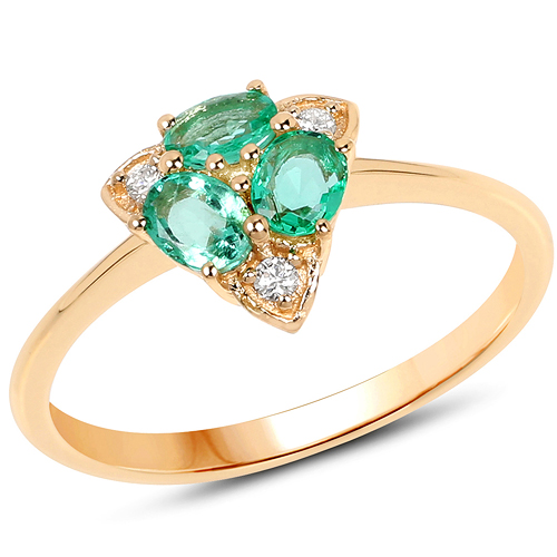 Emerald-0.50 Carat Genuine Zambian Emerald and White Diamond 14K Yellow Gold Ring