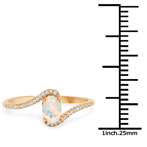 0.34 Carat Genuine Ethiopian Opal and White Diamond 14K Yellow Gold Ring