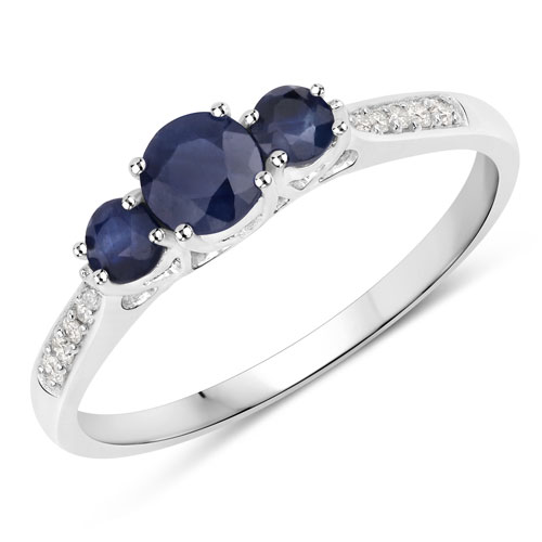 Sapphire-0.56 Carat Genuine Blue Sapphire and White Diamond 14K White Gold Ring