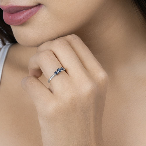 0.56 Carat Genuine Blue Sapphire and White Diamond 14K White Gold Ring