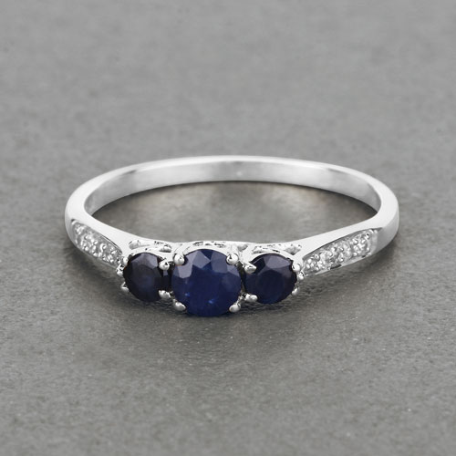 0.56 Carat Genuine Blue Sapphire and White Diamond 14K White Gold Ring