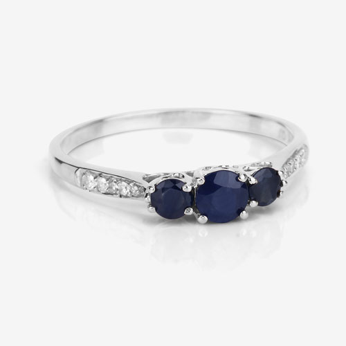 0.56 Carat Genuine Blue Sapphire and White Diamond 14K White Gold Ring