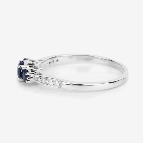 0.56 Carat Genuine Blue Sapphire and White Diamond 14K White Gold Ring