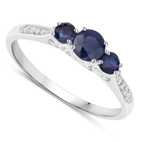 0.56 Carat Genuine Blue Sapphire and White Diamond 14K White Gold Ring