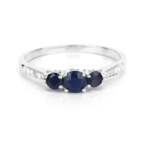 0.56 Carat Genuine Blue Sapphire and White Diamond 14K White Gold Ring