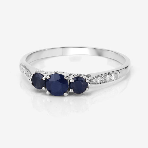 0.56 Carat Genuine Blue Sapphire and White Diamond 14K White Gold Ring