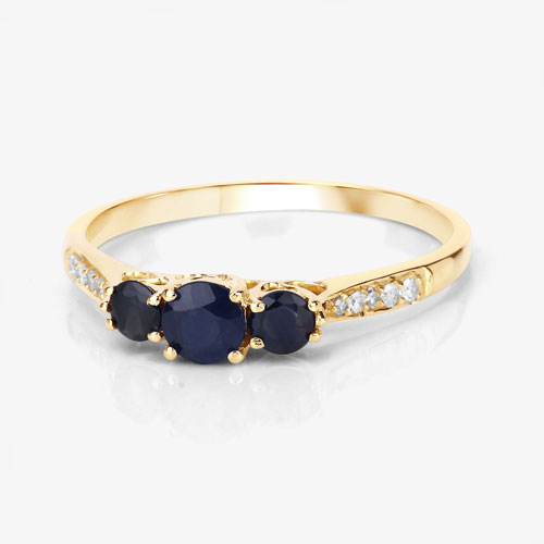 0.56 Carat Genuine Blue Sapphire and White Diamond 14K Yellow Gold Ring