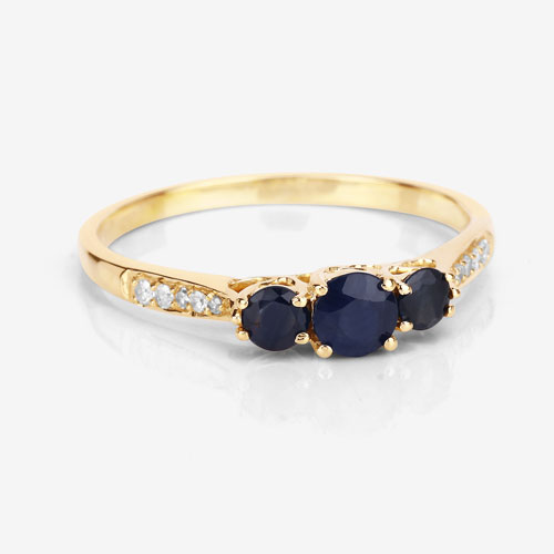0.56 Carat Genuine Blue Sapphire and White Diamond 14K Yellow Gold Ring