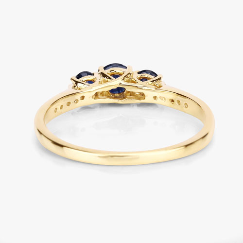0.56 Carat Genuine Blue Sapphire and White Diamond 14K Yellow Gold Ring