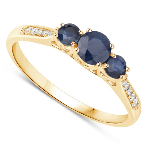 0.56 Carat Genuine Blue Sapphire and White Diamond 14K Yellow Gold Ring