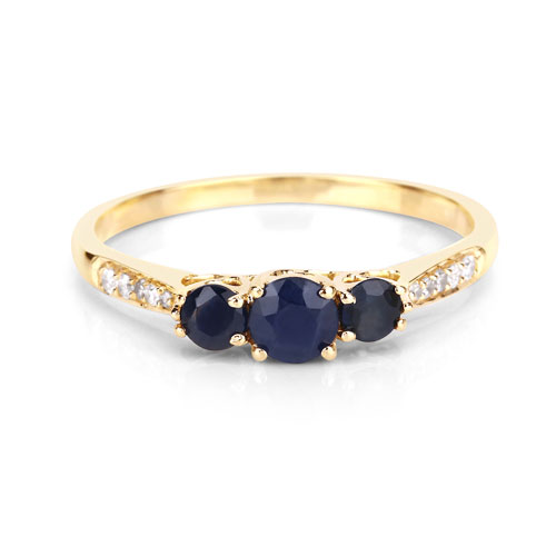 0.56 Carat Genuine Blue Sapphire and White Diamond 14K Yellow Gold Ring
