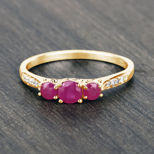 0.61 Carat Genuine Ruby and White Diamond 14K Yellow Gold Ring