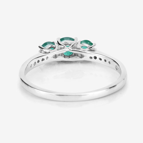 0.48 Carat Genuine Zambian Emerald and White Diamond 14K White Gold Ring