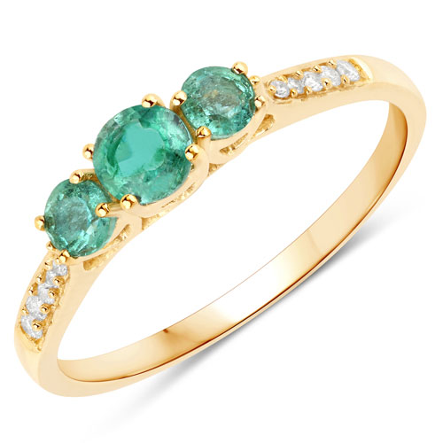 Emerald-0.48 Carat Genuine Zambian Emerald and White Diamond 14K Yellow Gold Ring