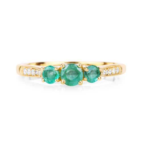 0.48 Carat Genuine Zambian Emerald and White Diamond 14K Yellow Gold Ring