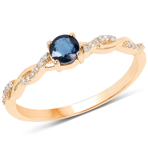 Sapphire-0.37 Carat Genuine Blue Sapphire and White Diamond 14K Yellow Gold Ring