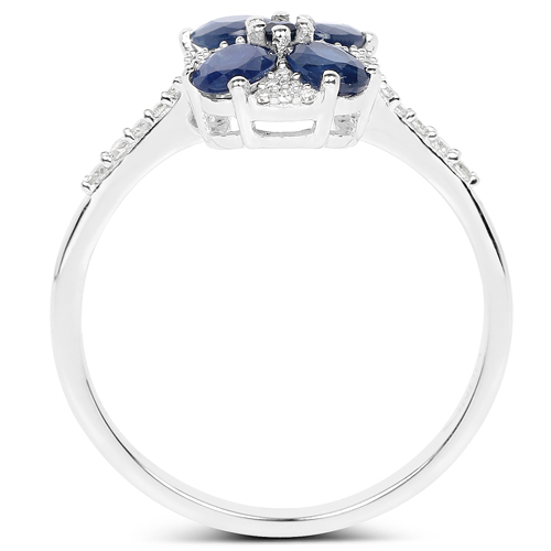 1.04 Carat Genuine Blue Sapphire and White Diamond 14K White Gold Ring
