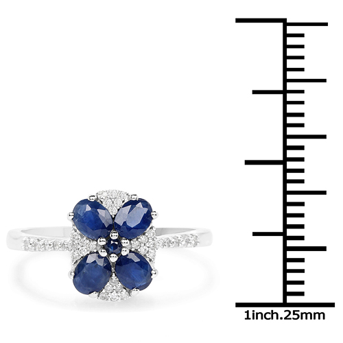 1.04 Carat Genuine Blue Sapphire and White Diamond 14K White Gold Ring