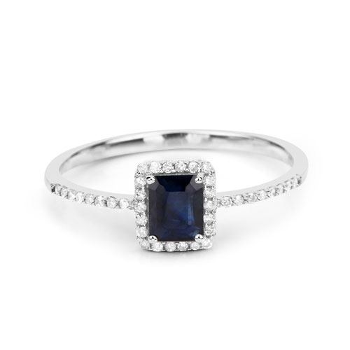 0.60 Carat Genuine Blue Sapphire and White Diamond 14K White Gold Ring