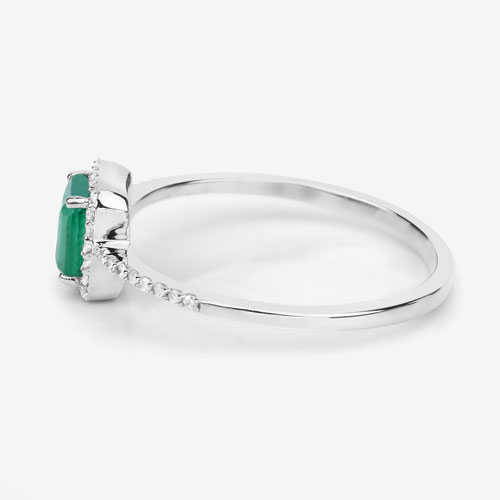 0.60 Carat Genuine Zambian Emerald and White Diamond 14K White Gold Ring