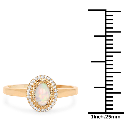 0.35 Carat Genuine Ethiopian Opal and White Diamond 14K Yellow Gold Ring