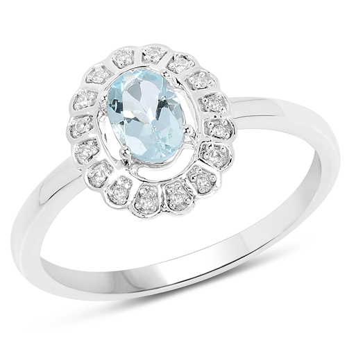 0.45 Carat Genuine Aquamarine and White Diamond 14K White Gold Ring