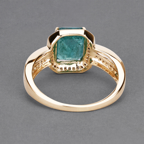 2.42 Carat Genuine Zambian Emerald and White Diamond 14K Yellow Gold Ring
