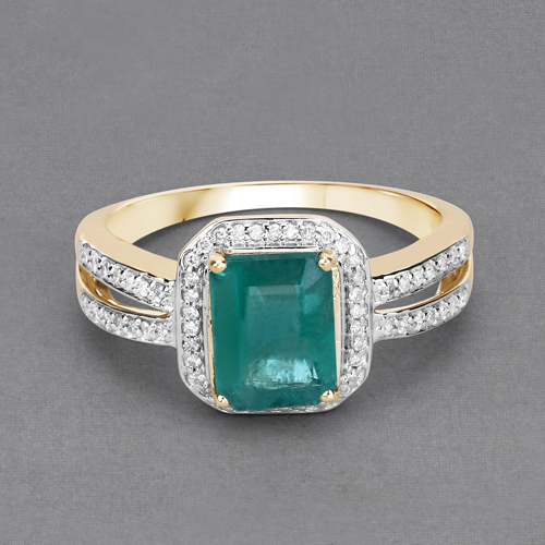 2.42 Carat Genuine Zambian Emerald and White Diamond 14K Yellow Gold Ring