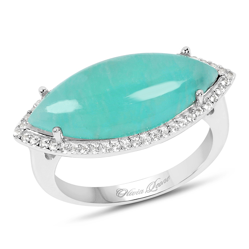 Rings-6.03 Carat Genuine Amazonite And White Topaz .925 Sterling Silver Ring