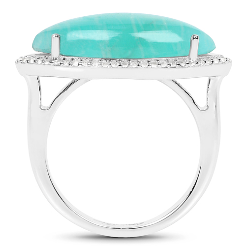 6.03 Carat Genuine Amazonite And White Topaz .925 Sterling Silver Ring