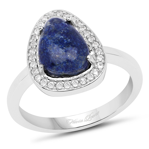Rings-2.03 Carat Genuine Lapis And White Topaz .925 Sterling Silver Ring