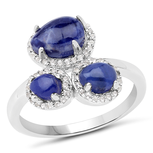 Rings-2.28 Carat Genuine Blue Aventurine And White Topaz .925 Sterling Silver Ring