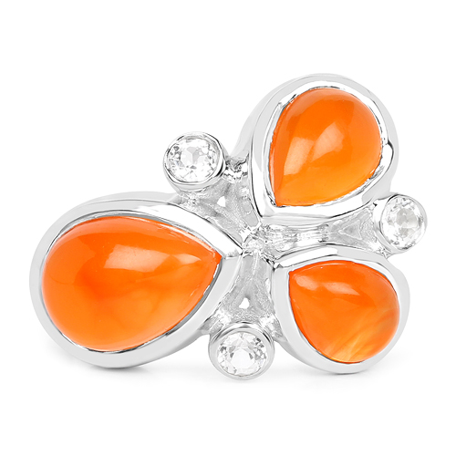 4.00 Carat Genuine Carnelian And White Topaz .925 Sterling Silver Ring