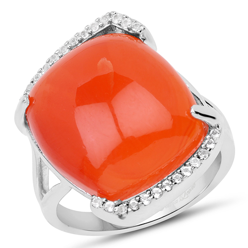 Rings-7.60 Carat Genuine Carnelian And White Topaz .925 Sterling Silver Ring
