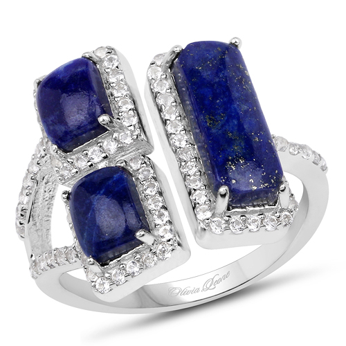Rings-2.52 Carat Genuine Lapis And White Topaz .925 Sterling Silver Ring
