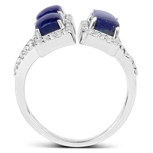 2.52 Carat Genuine Lapis And White Topaz .925 Sterling Silver Ring