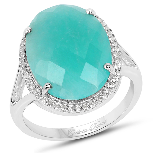 Rings-8.14 Carat Genuine Amazonite And White Topaz .925 Sterling Silver Ring