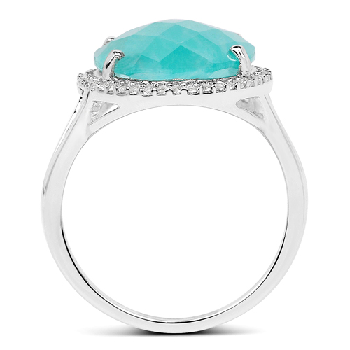 8.14 Carat Genuine Amazonite And White Topaz .925 Sterling Silver Ring