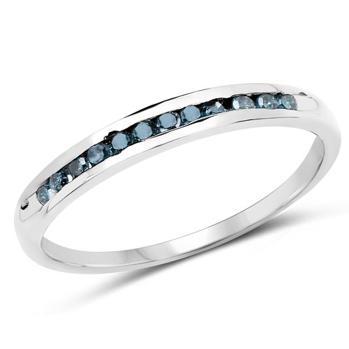 Diamond-0.18 Carat Genuine Blue Diamond .925 Sterling Silver Ring