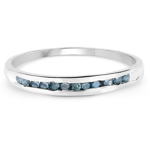 0.18 Carat Genuine Blue Diamond .925 Sterling Silver Ring