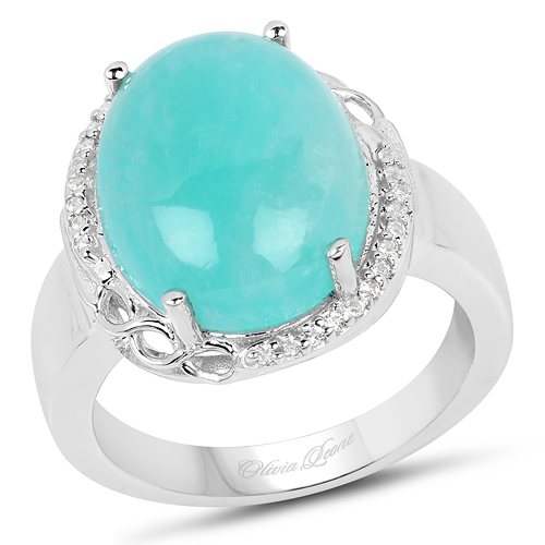Rings-7.86 Carat Genuine Amazonite And White Topaz .925 Sterling Silver Ring